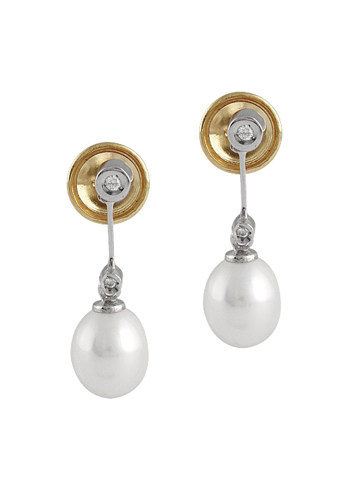 Pendientes en Oro Blanco Primera Ley con Diamantes y Perlas Australianas 022POBDIA